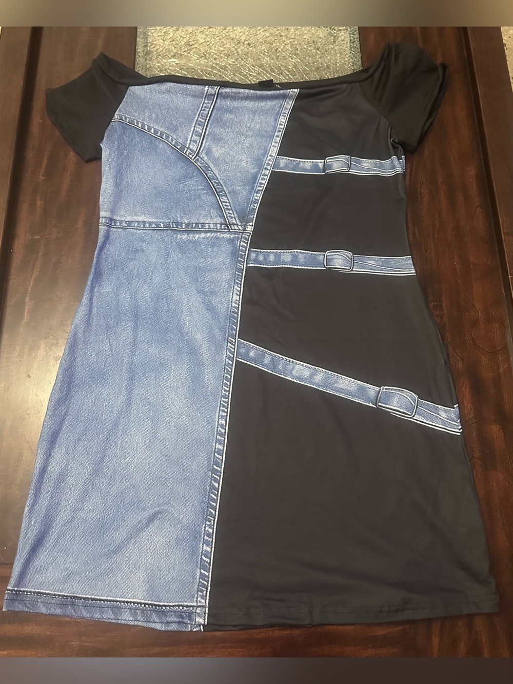 NWT SHEIN Denim Print Bodycon Mini Dress XL Stretch